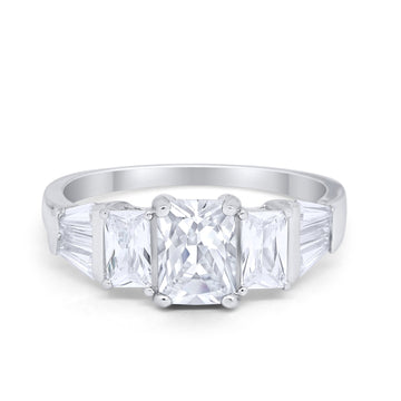 Engagement Ring Radiant Cut Simulated Cubic Zirconia 925 Sterling Silver